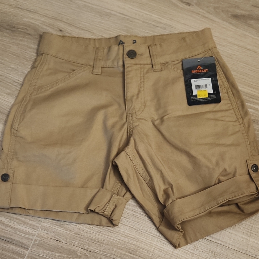Ridgecut Women’s Tan Cargo Shorts — Utility Roll-Hem Style